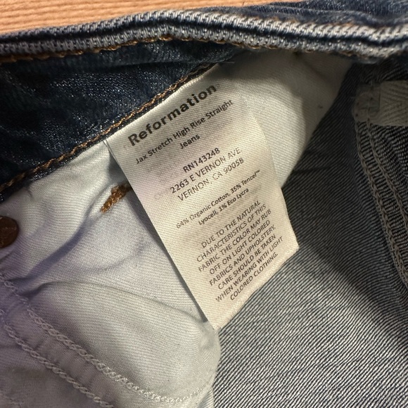 Reformation Jax Stretch High Rise Dark Wash Blue Straight Jeans size 30 - Picture 4 of 8